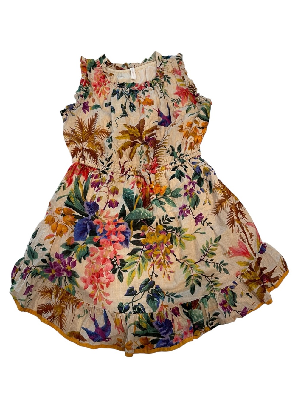 Zimmermann Cream Floral Ruffle Dress with Multicolor Botanical Print 6